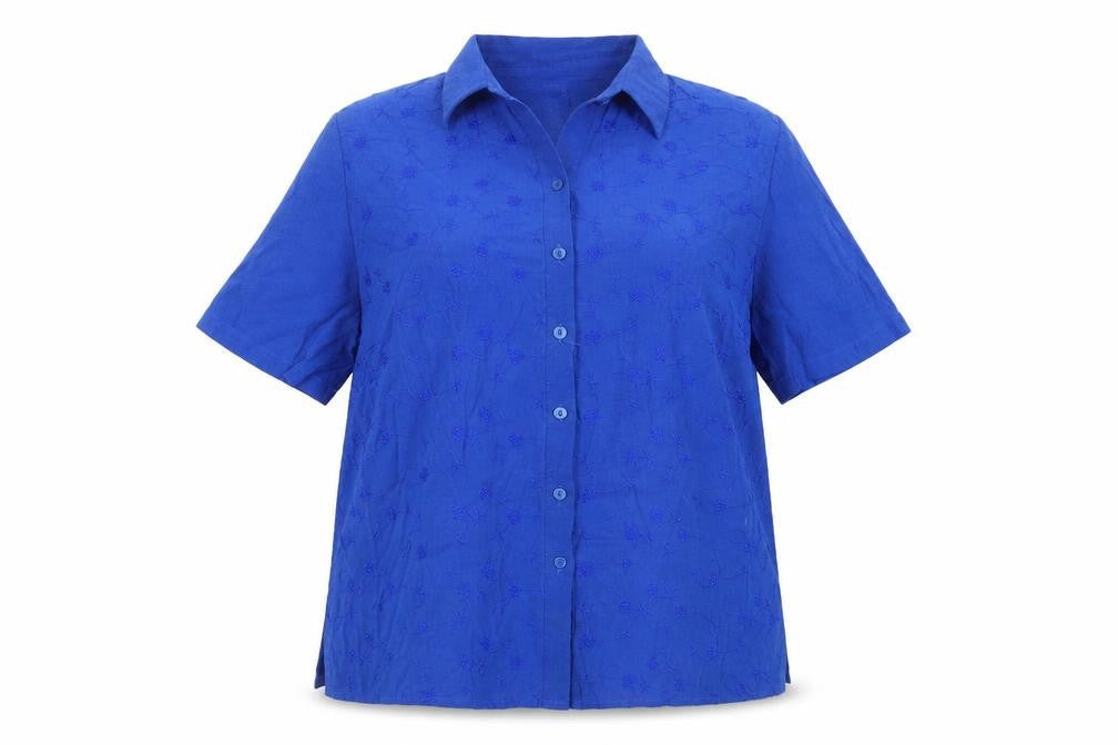 Best Basics Womens Blue Viscose Basic Button-Up Size 18 Collared - Embroidered