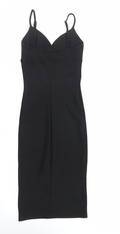 Back view of Miss Selfridge women’s black polyester bodycon, size UK 10, sweetheart pullover
