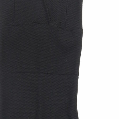 Close-up detail of Miss Selfridge women’s black polyester bodycon, size UK 10, sweetheart pullover