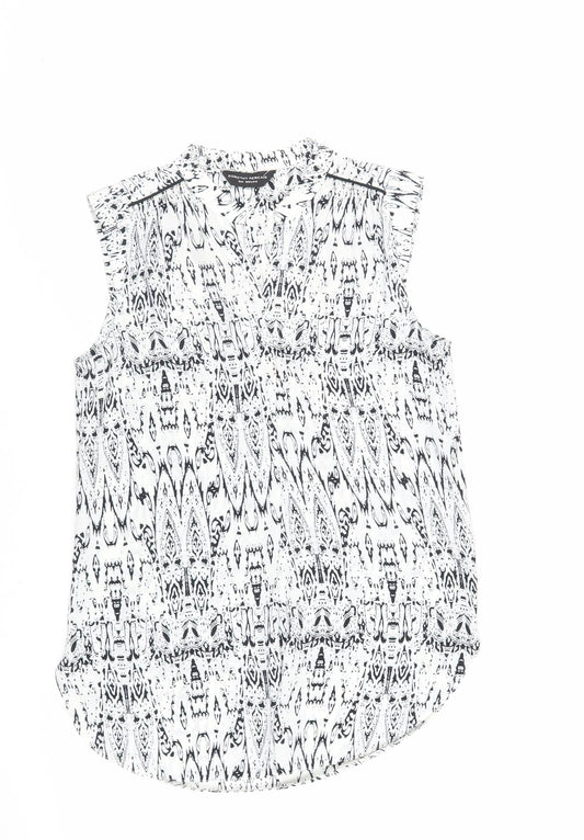 Dorothy Perkins Womens White Geometric Polyester Basic Blouse Size 8 V-Neck