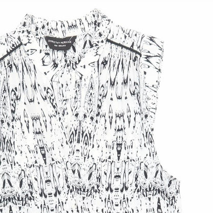 Dorothy Perkins Womens White Geometric Polyester Basic Blouse Size 8 V-Neck