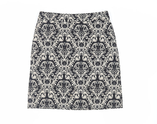 Marks and Spencer Womens Black Paisley Polyester A-Line Skirt Size 10 Zip - Lined