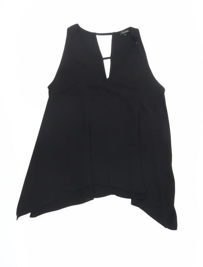 River Island Womens Black Polyester Basic Tank Size 14 V-Neck - Asymmetric