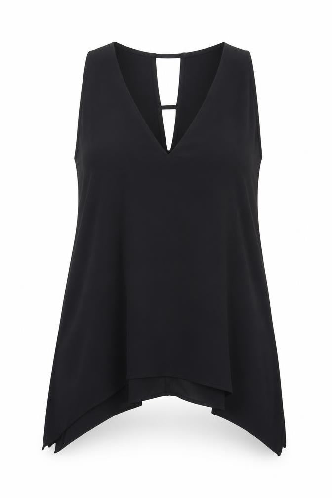 River Island Womens Black Polyester Basic Tank Size 14 V-Neck - Asymmetric