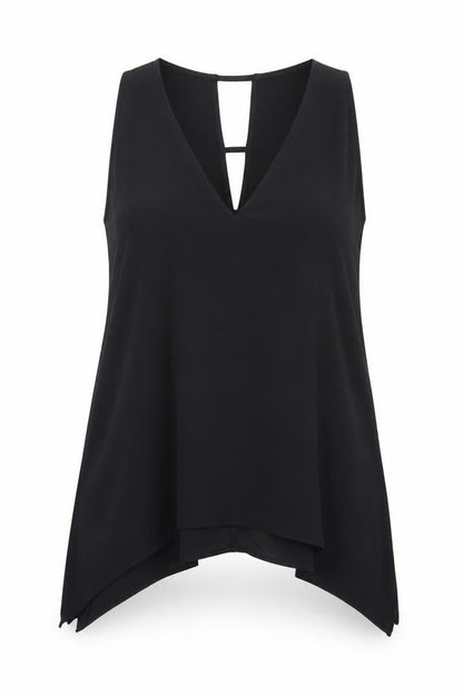 River Island Womens Black Polyester Basic Tank Size 14 V-Neck - Asymmetric