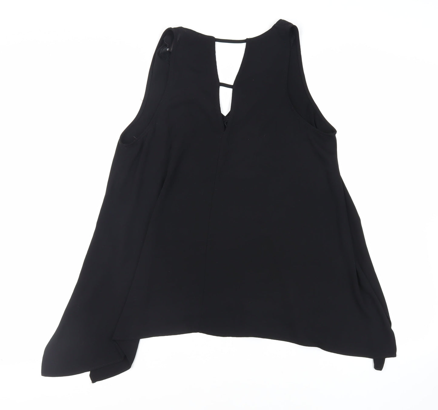 River Island Womens Black Polyester Basic Tank Size 14 V-Neck - Asymmetric