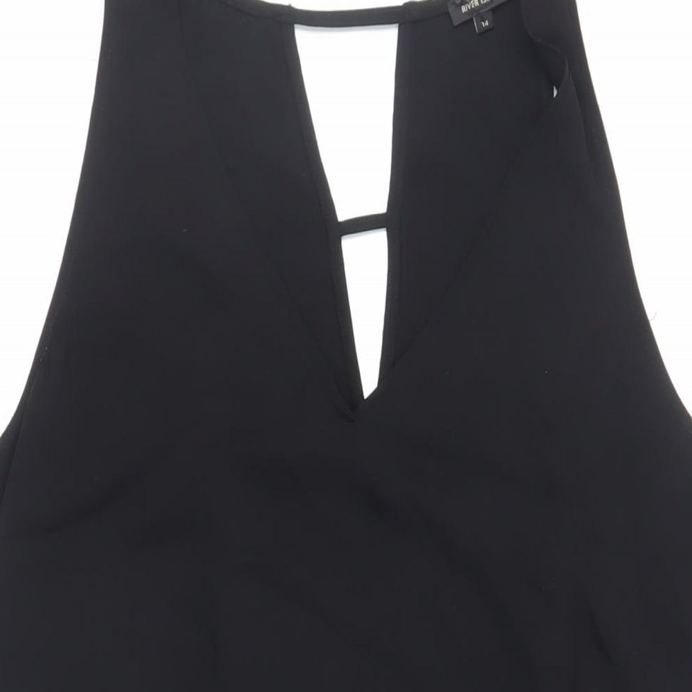 River Island Womens Black Polyester Basic Tank Size 14 V-Neck - Asymmetric