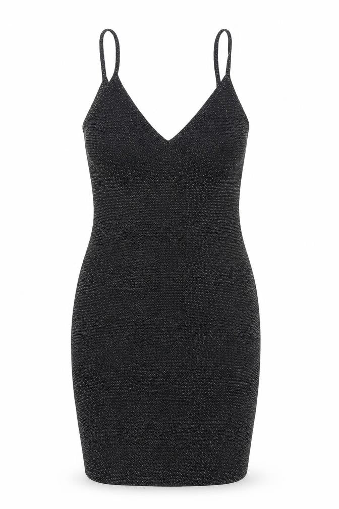 PRETTYLITTLETHING Womens Black Nylon Bodycon Size 10 V-Neck Pullover - Glitter
