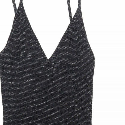 PRETTYLITTLETHING Womens Black Nylon Bodycon Size 10 V-Neck Pullover - Glitter