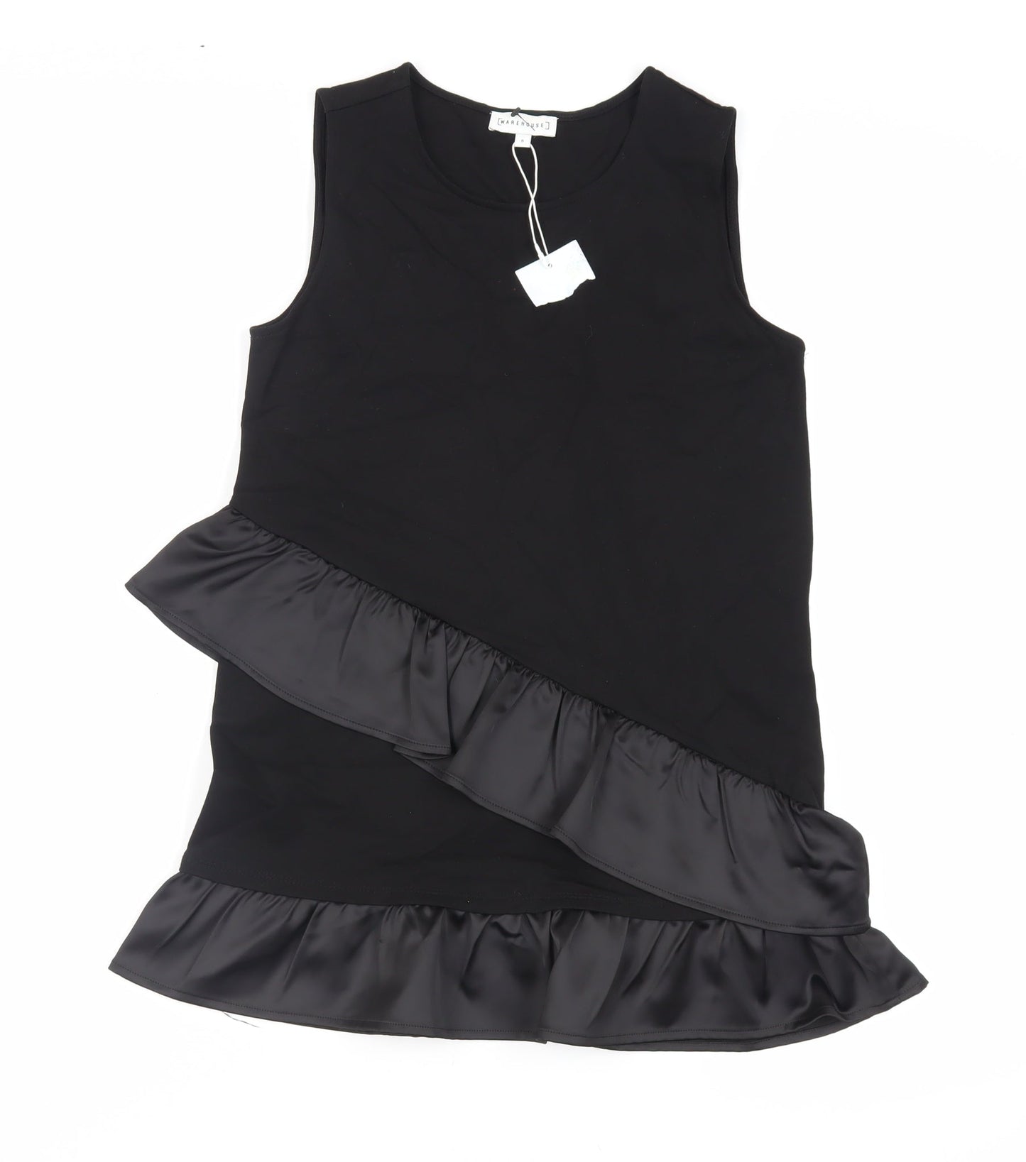 Warehouse Womens Black Viscose Basic Tank Size 8 Round Neck - Ruffle