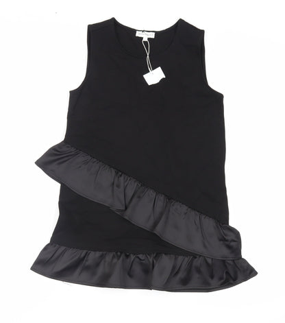 Warehouse Womens Black Viscose Basic Tank Size 8 Round Neck - Ruffle