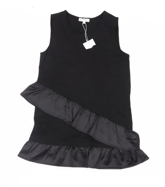 Warehouse Womens Black Viscose Basic Tank Size 8 Round Neck - Ruffle