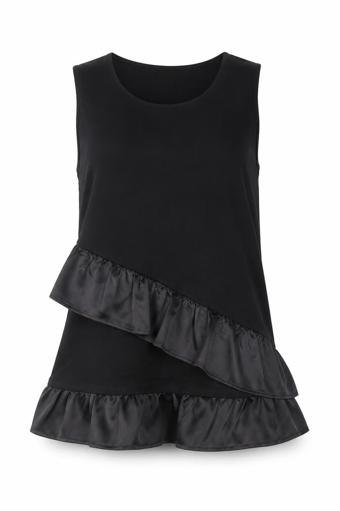 Warehouse Womens Black Viscose Basic Tank Size 8 Round Neck - Ruffle