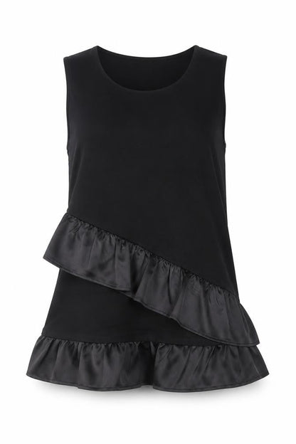 Warehouse Womens Black Viscose Basic Tank Size 8 Round Neck - Ruffle