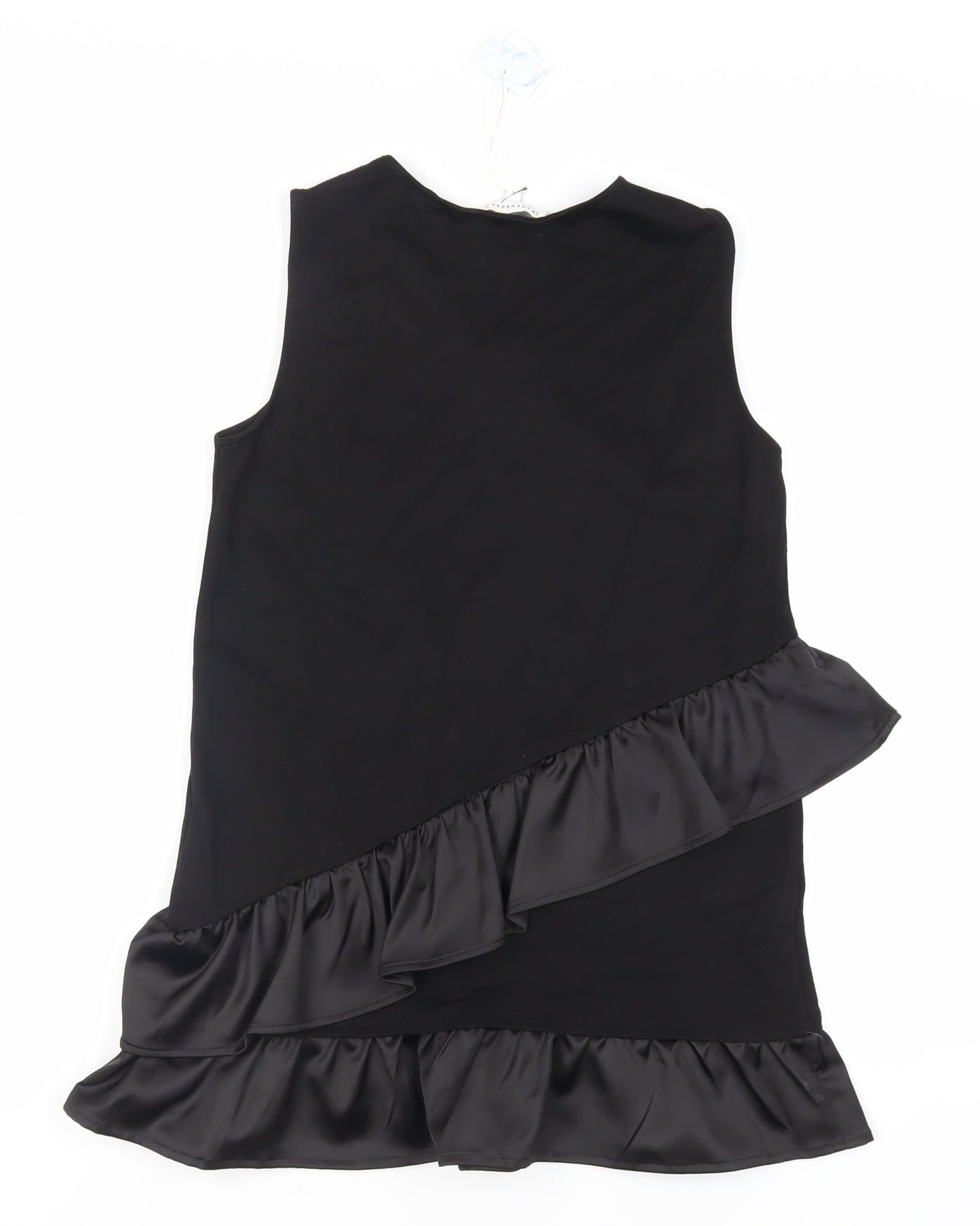 Warehouse Womens Black Viscose Basic Tank Size 8 Round Neck - Ruffle