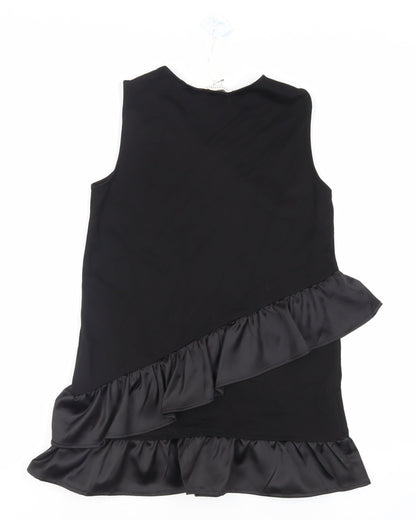 Warehouse Womens Black Viscose Basic Tank Size 8 Round Neck - Ruffle