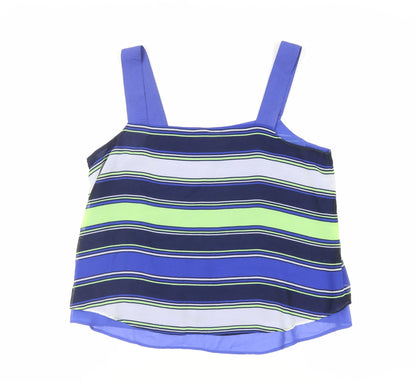 Next Womens Blue Striped Polyester Basic Tank Size 14 Square Neck