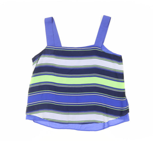NEXT Womens Blue Striped Polyester Basic Tank Size 14 Square Neck