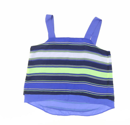 Next Womens Blue Striped Polyester Basic Tank Size 14 Square Neck