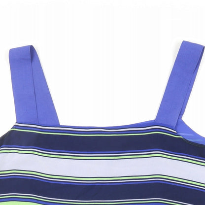 Next Womens Blue Striped Polyester Basic Tank Size 14 Square Neck