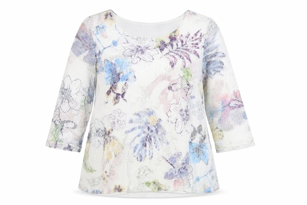Anna Rose Womens White Floral Polyamide Basic Blouse Size L Boat Neck - Sequin