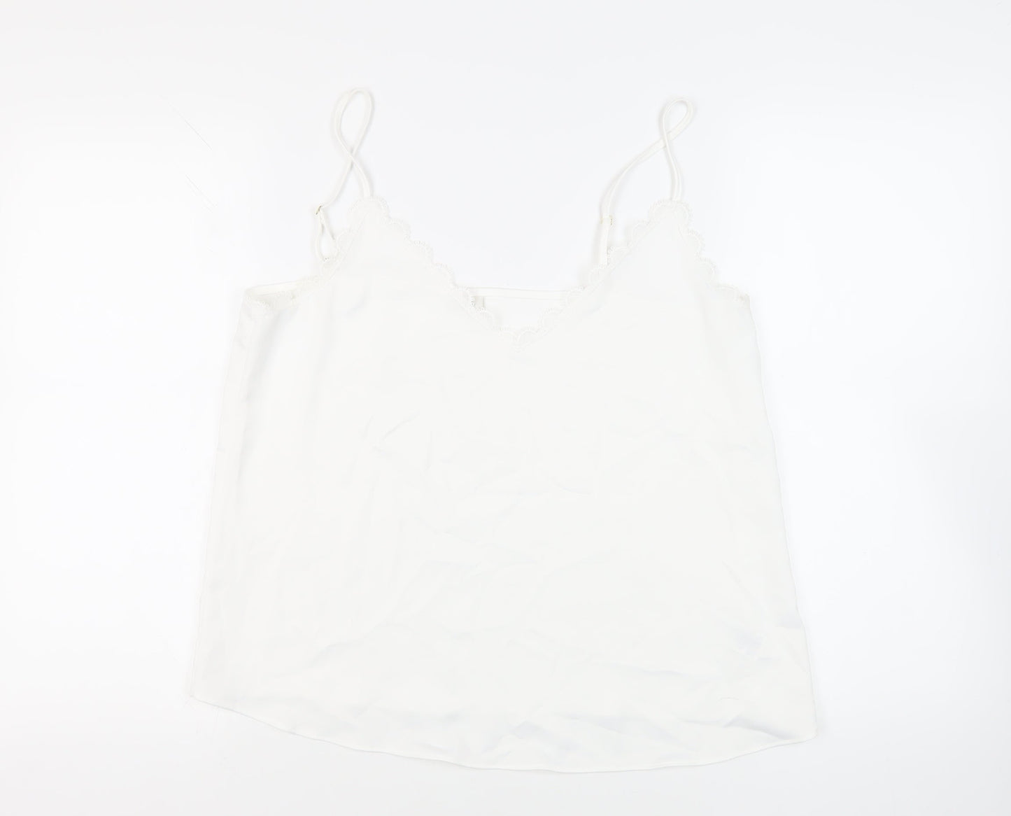 River Island Womens White Polyester Camisole Tank Size 14 V-Neck - Lace Trim