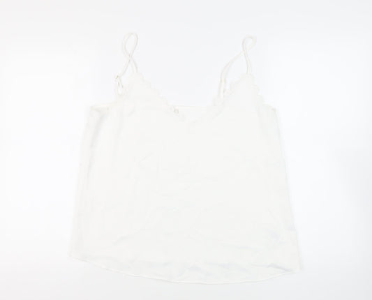 River Island Womens White Polyester Camisole Tank Size 14 V-Neck - Lace Trim