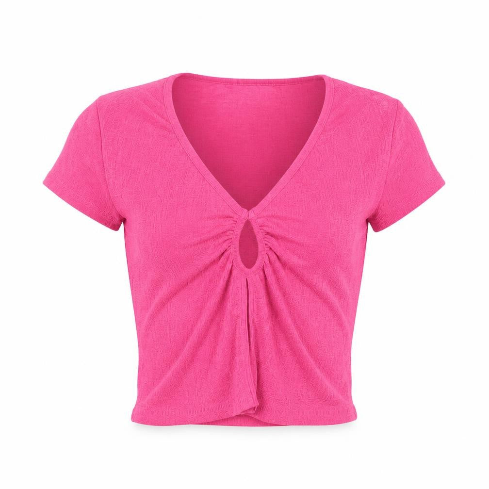 AsYou Womens Pink Polyester Cropped Blouse Size 6 V-Neck - Neckline Detail