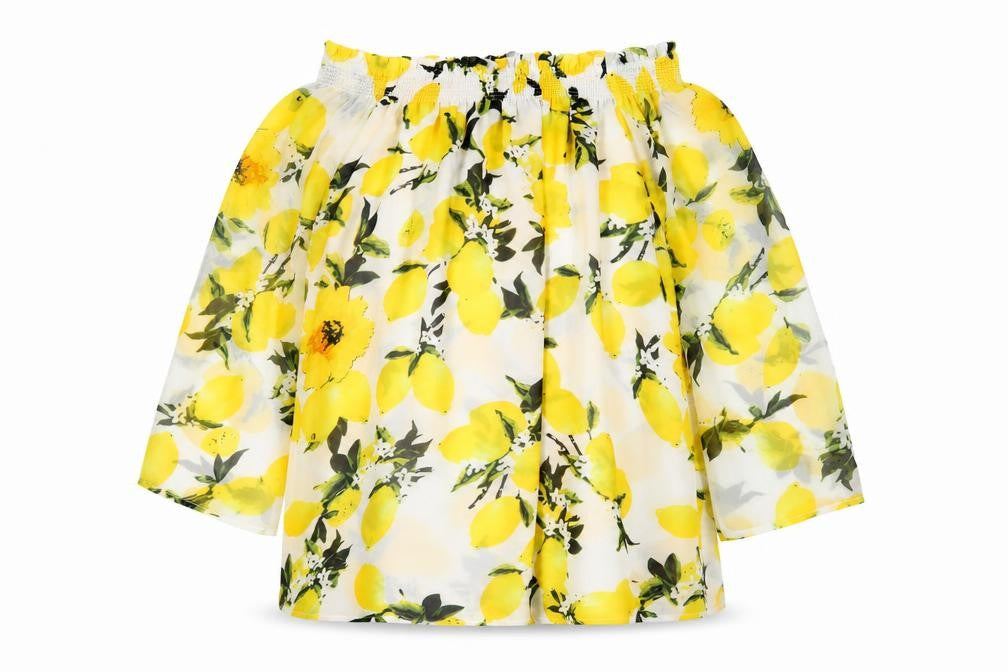 PRETTYLITTLETHING Womens Ivory Geometric Polyester Basic Blouse Size 8 Off the Shoulder - Lemon Print