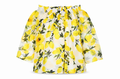 PRETTYLITTLETHING Womens Ivory Geometric Polyester Basic Blouse Size 8 Off the Shoulder - Lemon Print