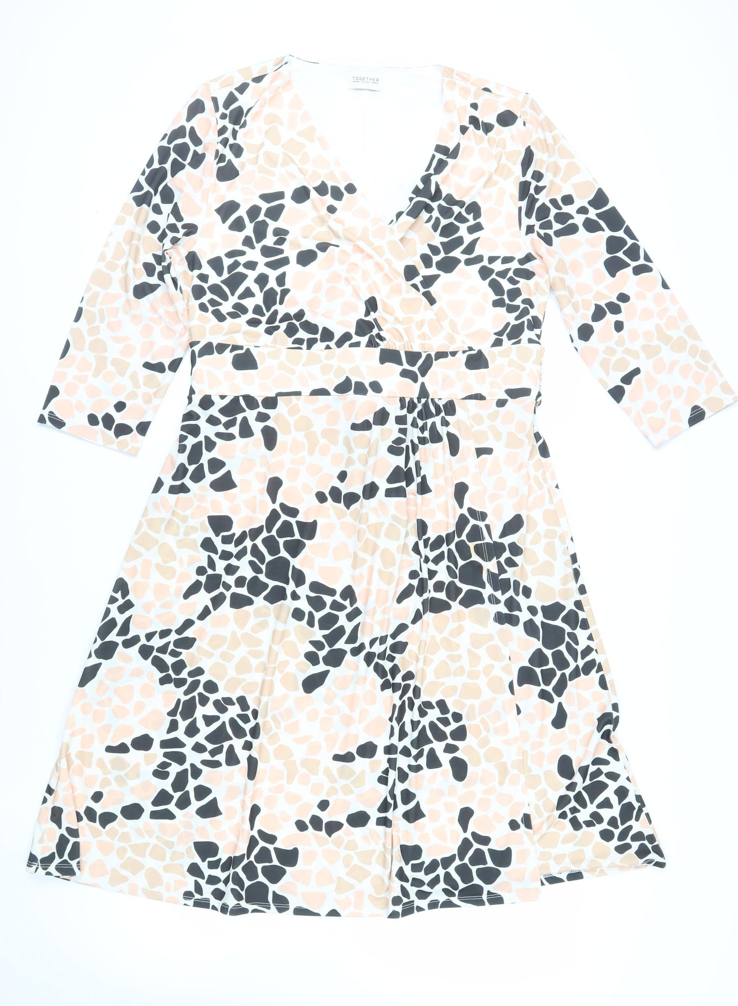 Together Womens Ivory Geometric Polyester Fit & Flare Size 16 V-Neck Pullover