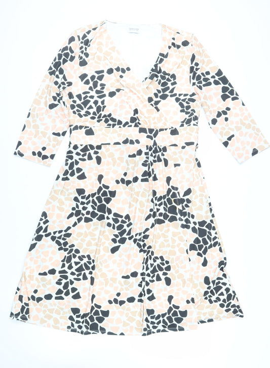 Together Womens Ivory Geometric Polyester Fit & Flare Size 16 V-Neck Pullover