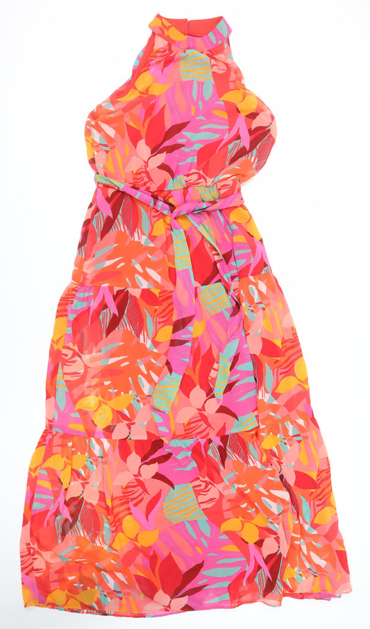 Julia Jordan Womens Multicoloured Geometric Polyester Maxi Size M Halter Button