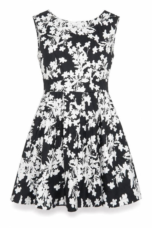 Izabel London Womens Black Floral Cotton Fit & Flare Size 10 Boat Neck Zip