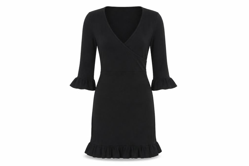 Boohoo Womens Black Polyester Mini Size 8 V-Neck Pullover - Ruffle