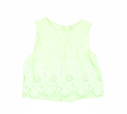 River Island Womens Green Viscose Basic Tank Size 10 Round Neck - Embroidered