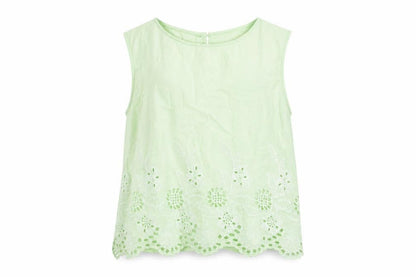 River Island Womens Green Viscose Basic Tank Size 10 Round Neck - Embroidered