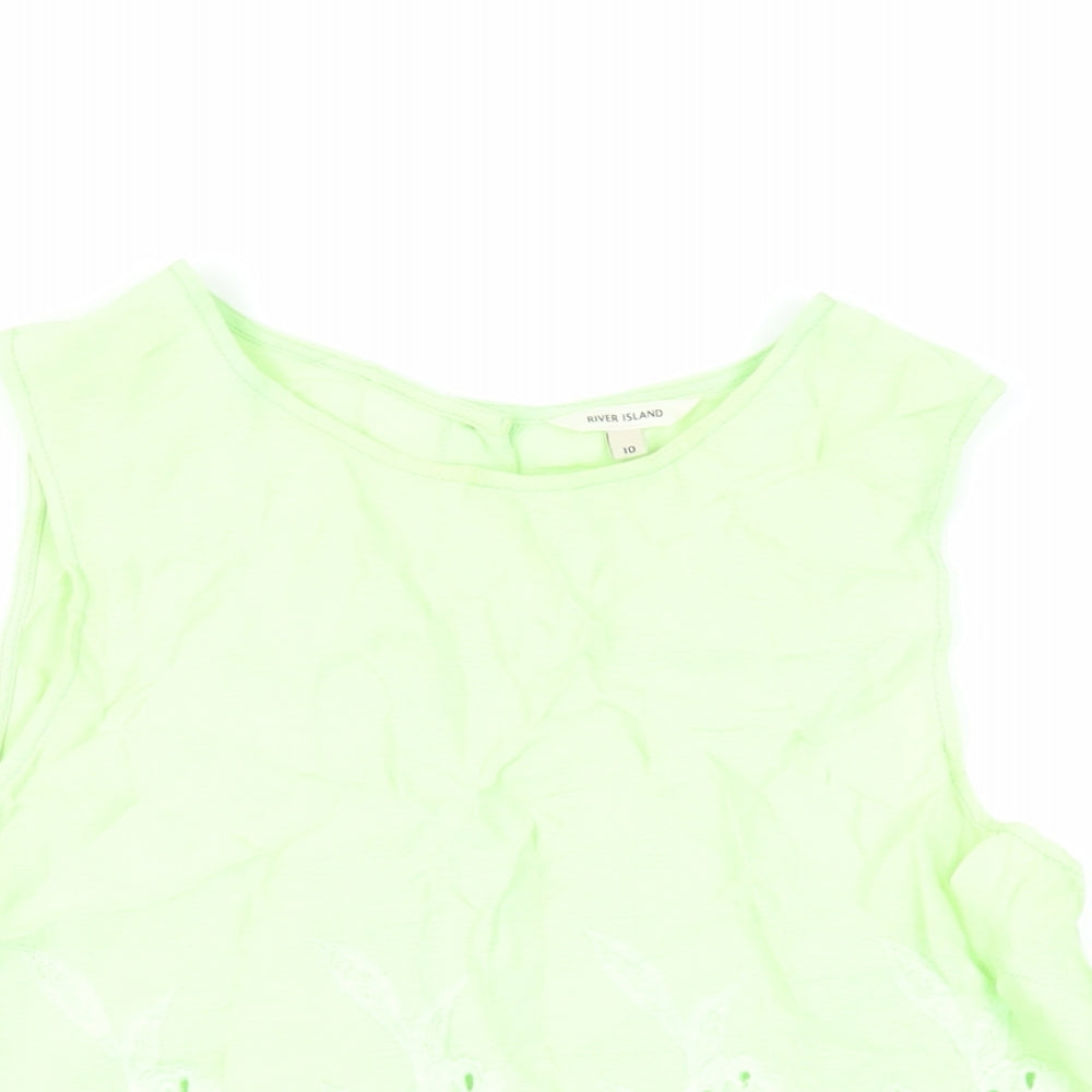 River Island Womens Green Viscose Basic Tank Size 10 Round Neck - Embroidered