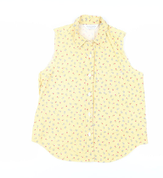 Dorothy Perkins Womens Yellow Floral Cotton Basic Button-Up Size 12 Collared - Vintage