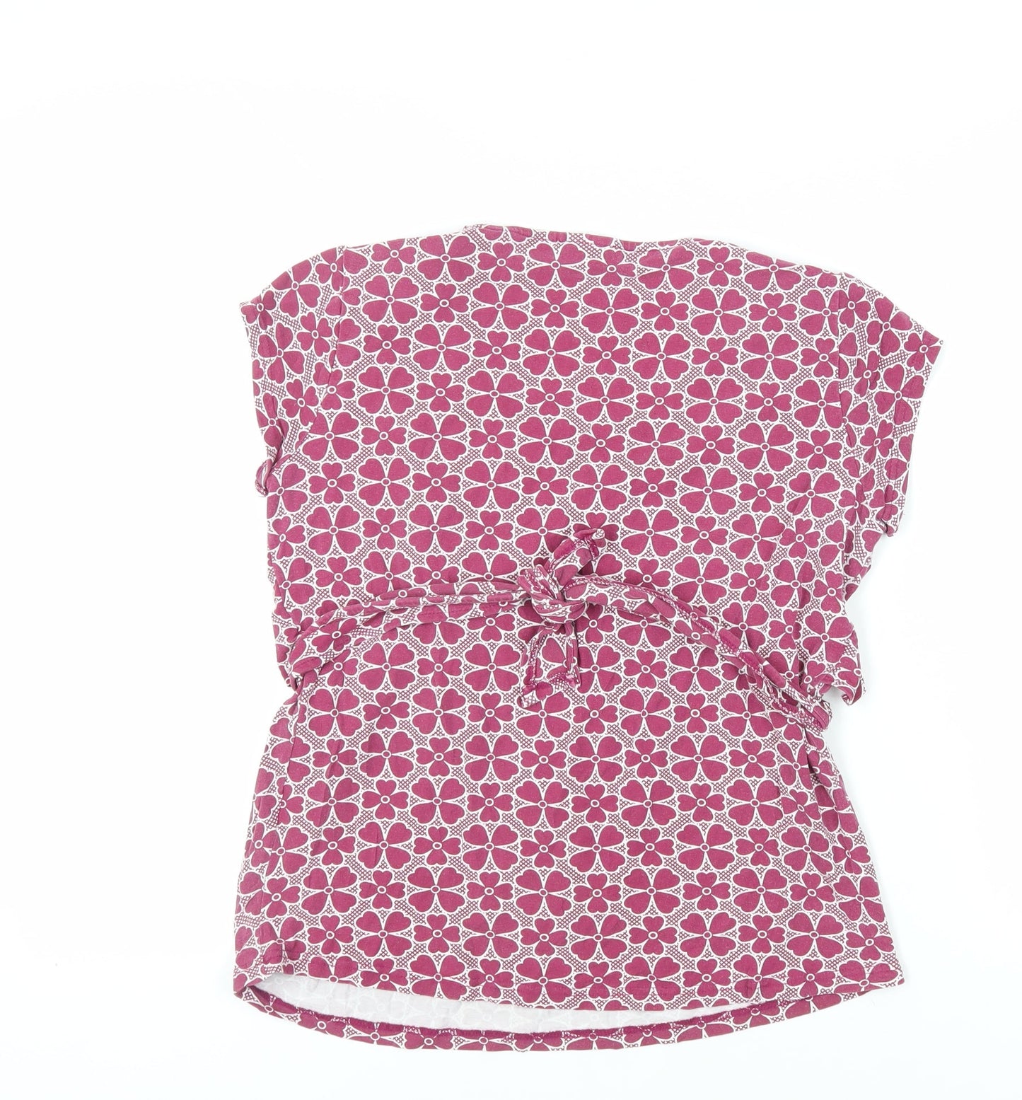 JoJo Maman Bébé Womens Purple Geometric Viscose Basic T-Shirt Size S Round Neck - Wrap Detail