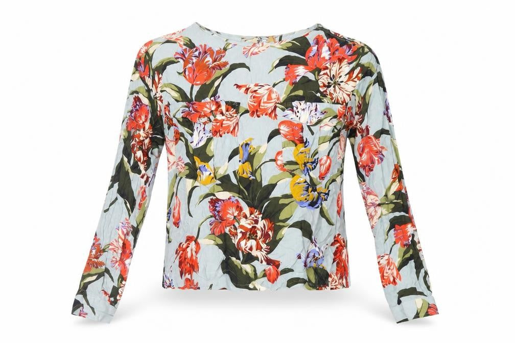 Zara Womens Green Floral Viscose Basic Blouse Size M Boat Neck