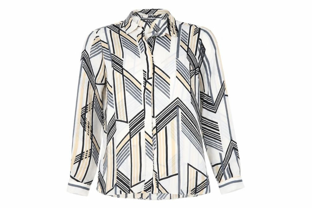 Dorothy Perkins Womens Ivory Geometric Polyester Basic Button-Up Size 14 Collared