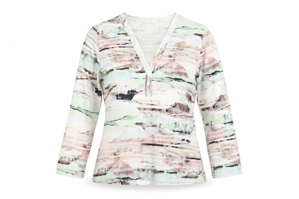 Artigiano Womens Multicoloured Geometric Viscose Basic T-Shirt Size 12 V-Neck
