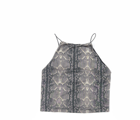 Urban Outfitters Womens Grey Animal Print Polyester Cropped Tank Size S Round Neck - Backless