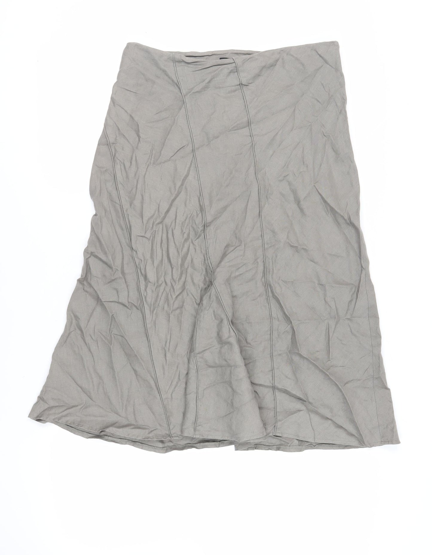 Per Una Womens Green Linen A-Line Skirt Size 12 Zip