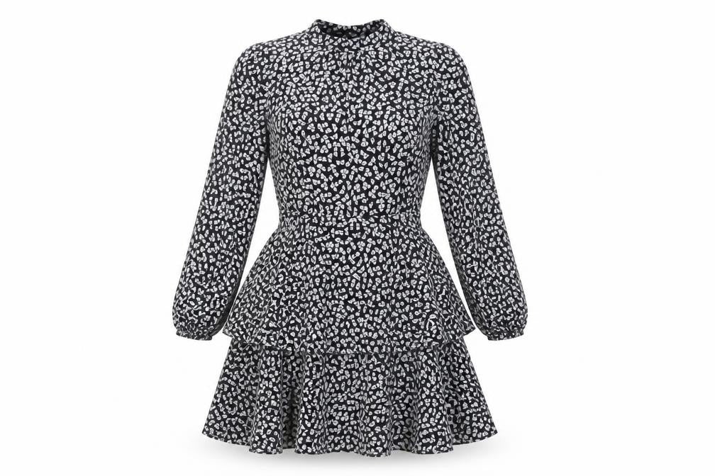 Warehouse Womens Black Geometric Polyester Fit & Flare Size 10 Mock Neck Button - Layered