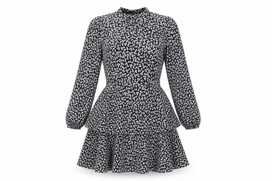 Warehouse Womens Black Geometric Polyester Fit & Flare Size 10 Mock Neck Button - Layered