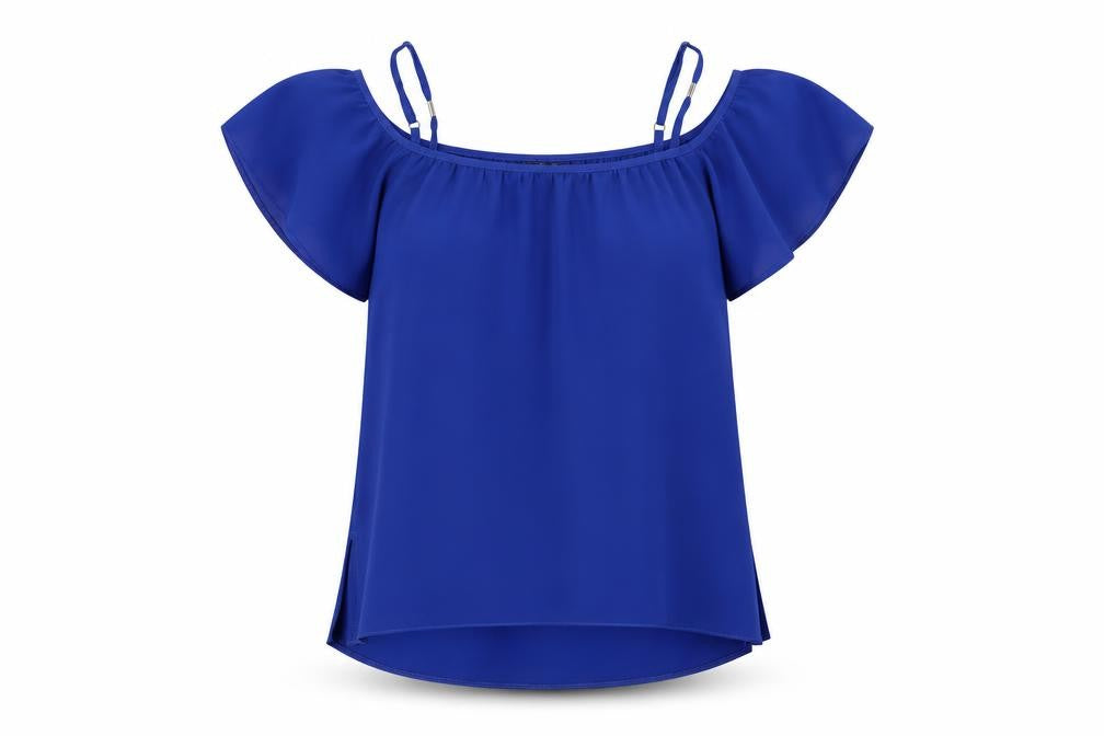 Dorothy Perkins Womens Blue Polyester Basic Blouse Size 8 Off the Shoulder
