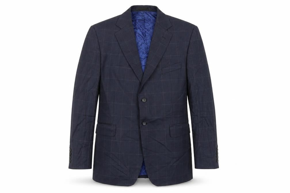 Marks & Spencer Mens Blue Check Wool Jacket Suit Jacket Size 44 Regular