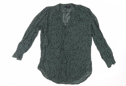 Next Womens Green Animal Print Viscose Basic Blouse Size 8 V-Neck